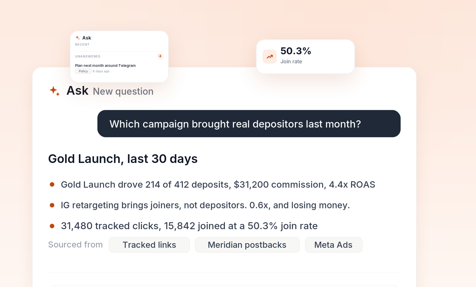example of ask naming the campaign that brought the month first deposits